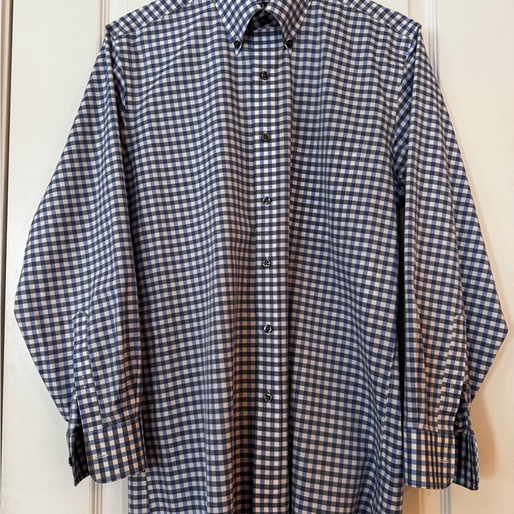 Kirkland Signature Navy and White Plaid Shirt 15- 32